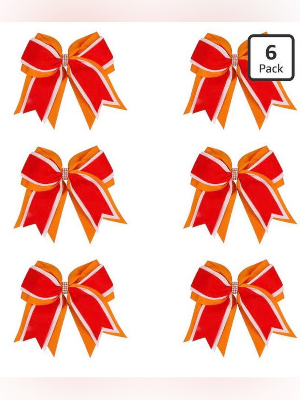 8 Inch 3 Colors 3 Layers 6Pcs Cheerleader Bows Elastic Hair Tie Orange/White/Red